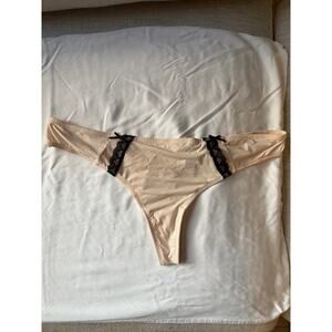 NWOT Barely There Nude Thong Panty Size L/7 Lace Trim Nylon Spandex